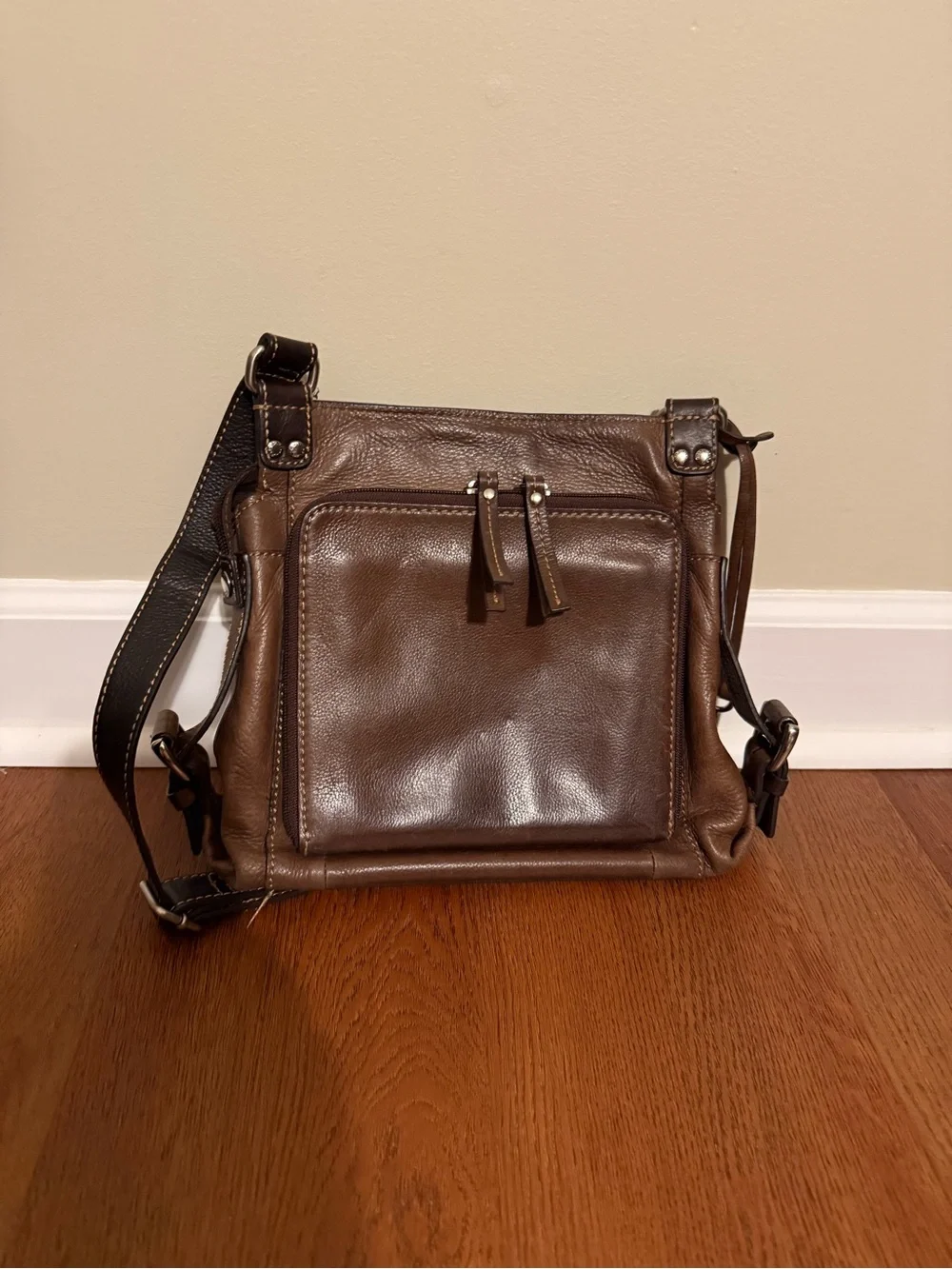 VTG Fossil Brown Leather Crossbody Purse Organizer Wallet Bag Zip Pockets